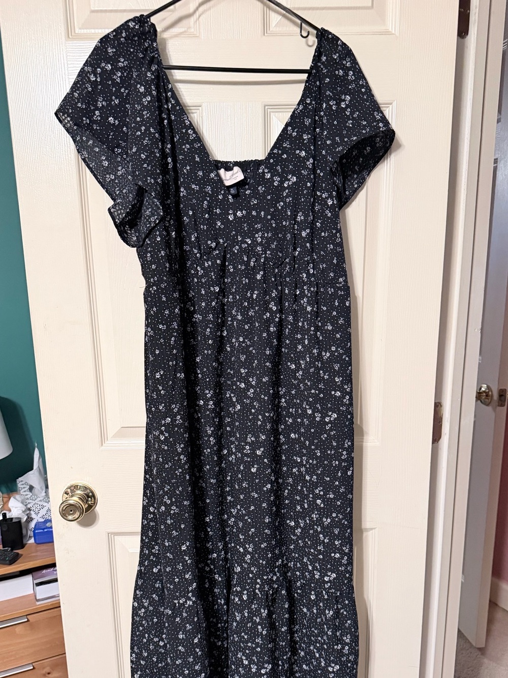 Universal Thread Black Floral Maxi Dress with White Print